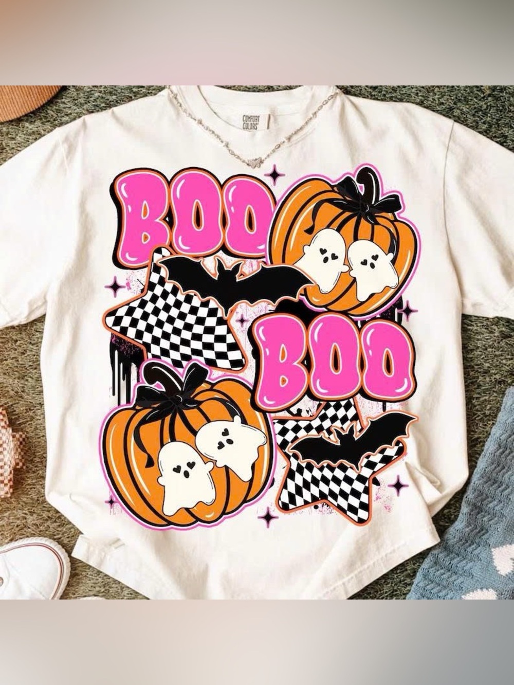 Halloween "Boo Boo" Graphic Costume Tee - White with Pink & Orange